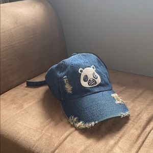 Distressed Denim Kanye Bear Strapback Cap